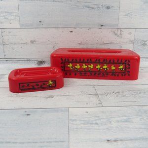 Vtg Peanuts Snoopy Claus Woodstock Christmas Lights Tissue Box Cover Soap Dish